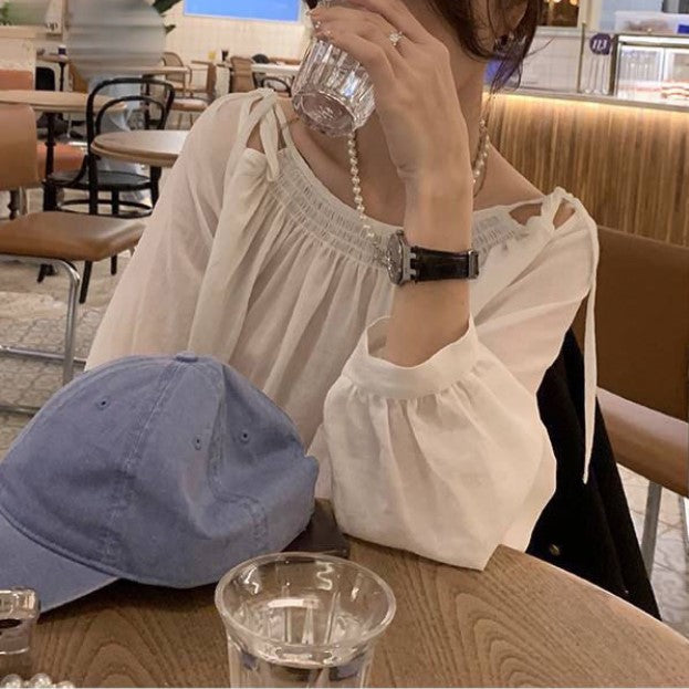 White Cold Shoulder Tie Up Top