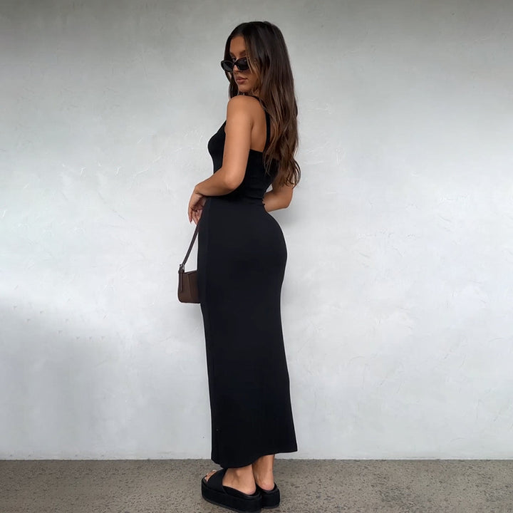 Black Scoop Neck Basic Solid Bodycon Dress