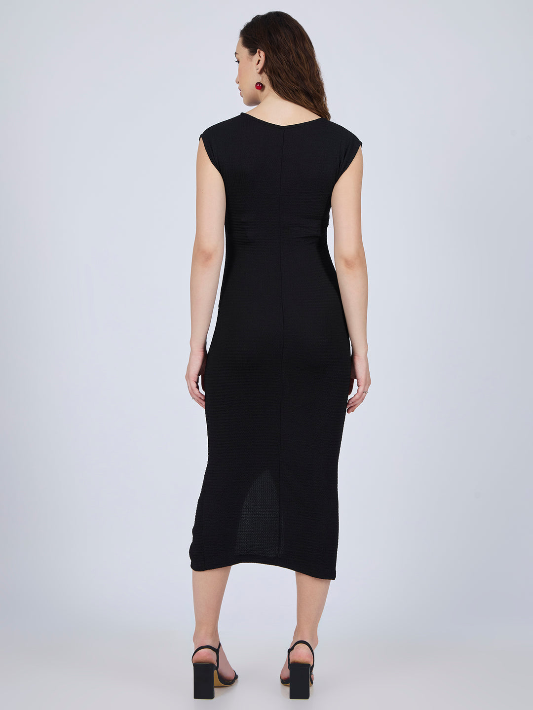 Black Textured Knit Midi Dress