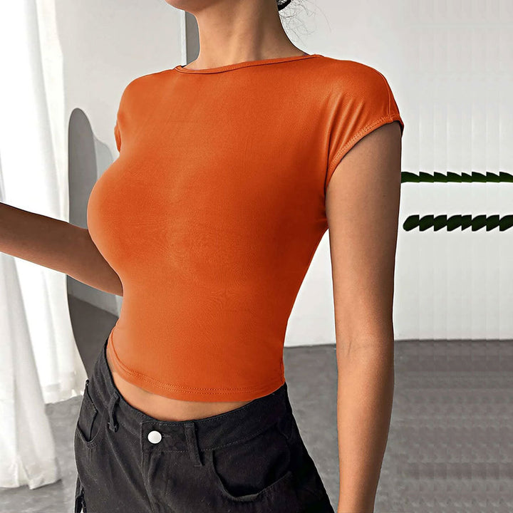 Orange Short Sleeve Back Cut Detail Top
