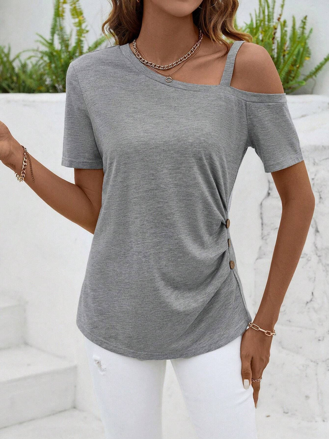 Grey Drop Shoulder Regular Fit Top