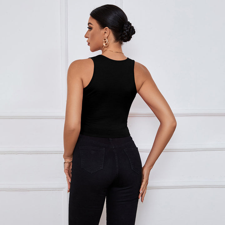 Black Sleeveless U-Cut Out Neck Top