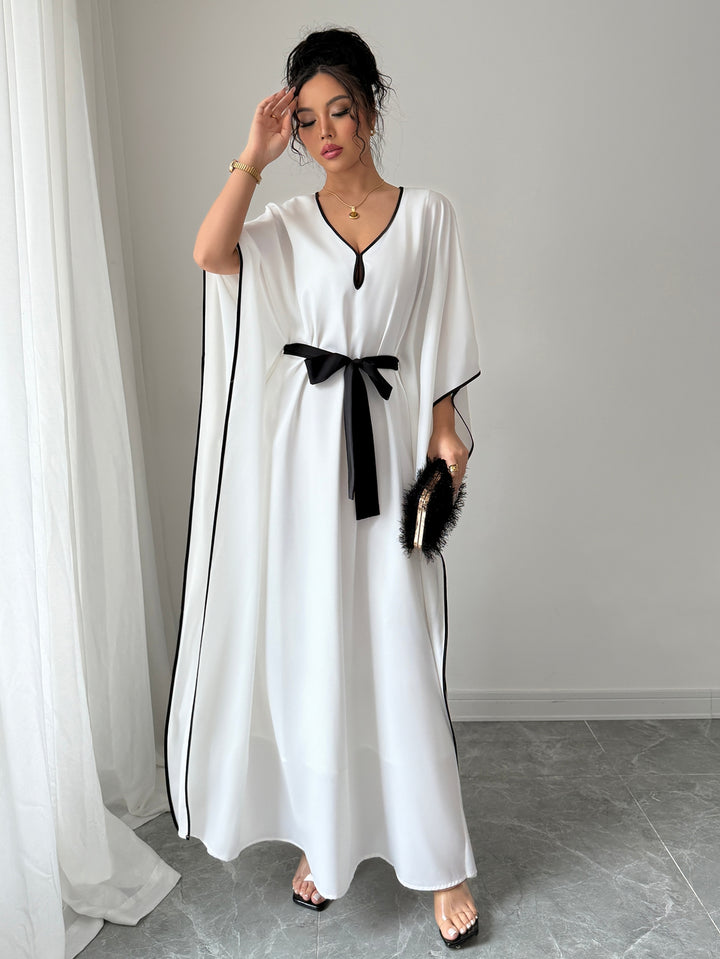 White V-Neck Kaftan Dress