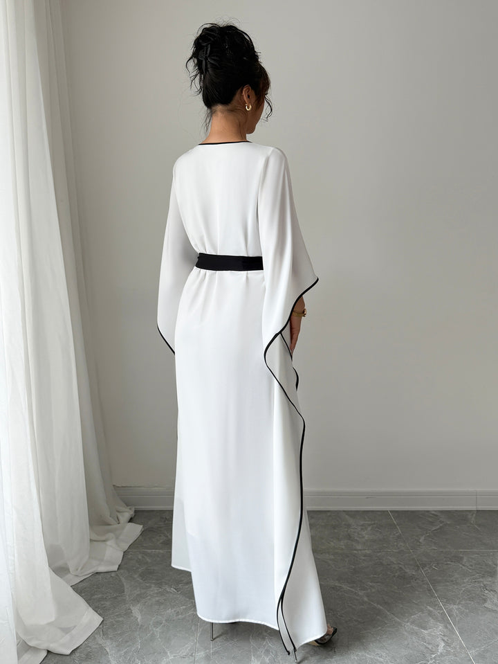 White V-Neck Kaftan Dress