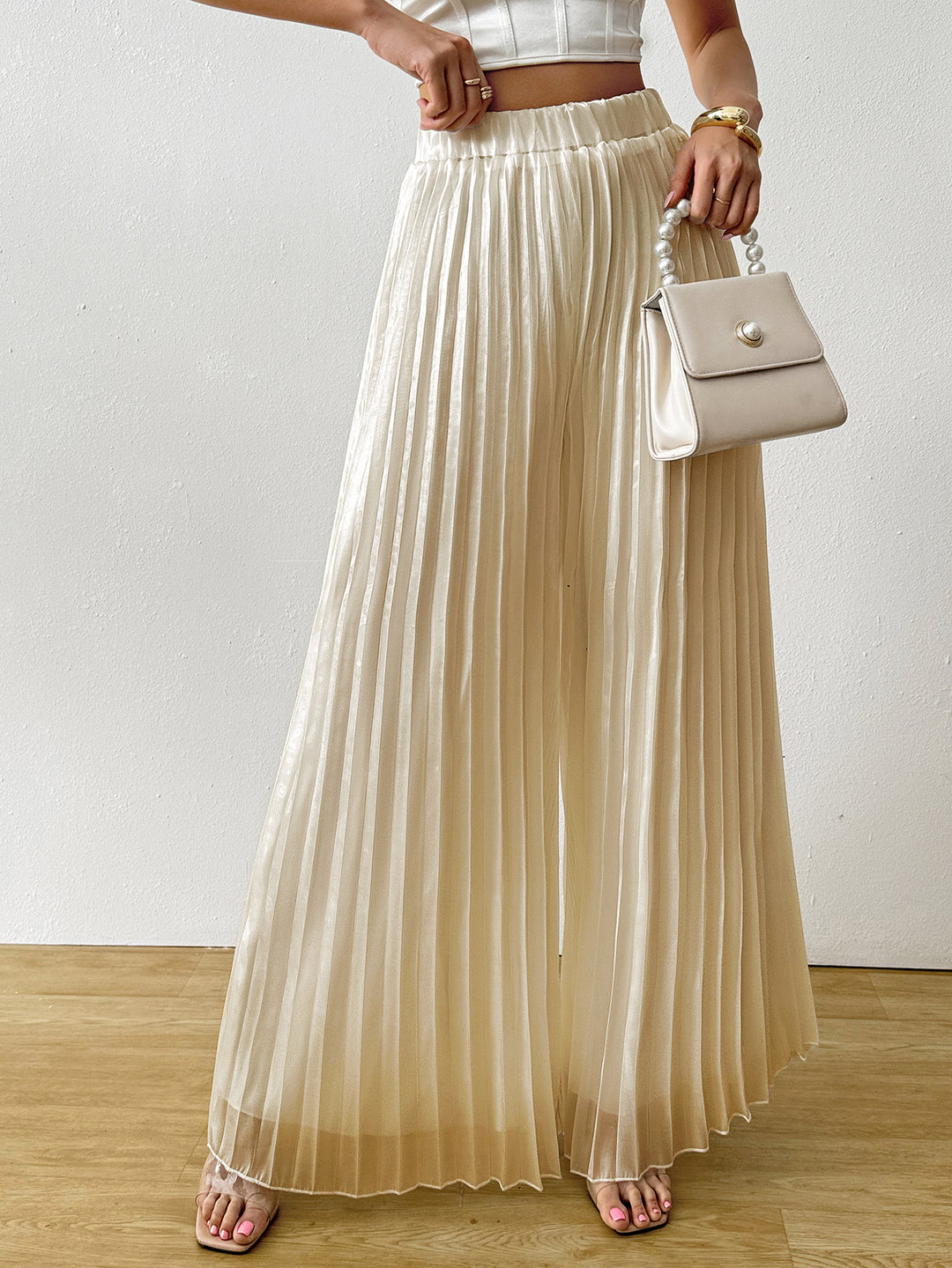 Yellow Solid Wide Leg Pleated Trouser