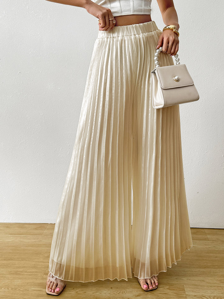 Yellow Solid Wide Leg Pleated Trouser