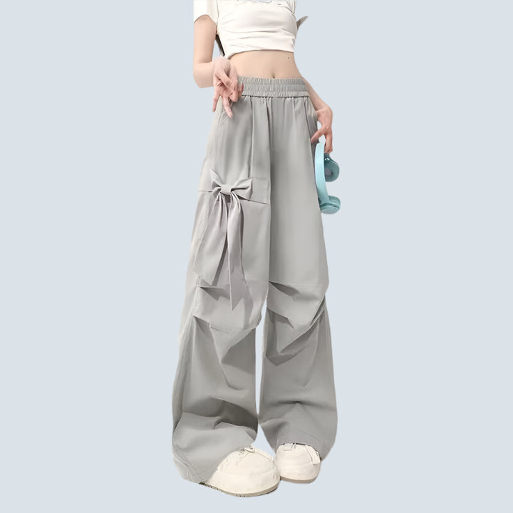 Grey Bow Detailing Parachute Pants
