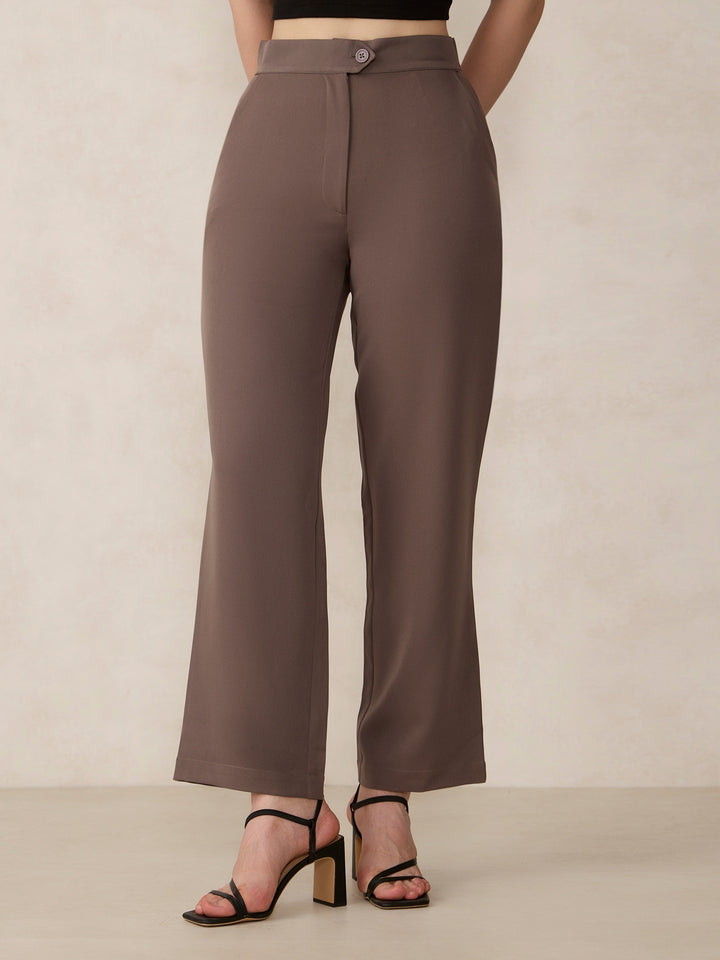 Grey Extended Waist Band Straight Fit Trouser