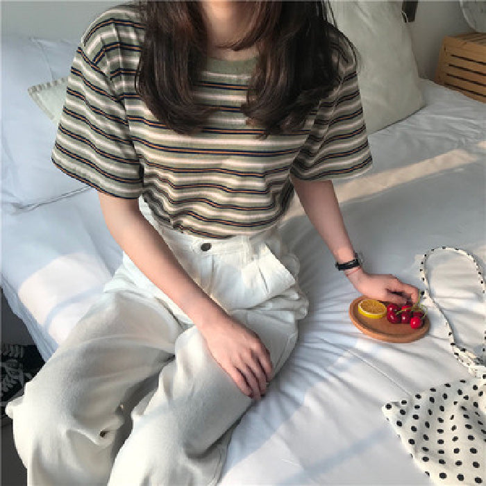 Green Striped Boxy T-Shirt
