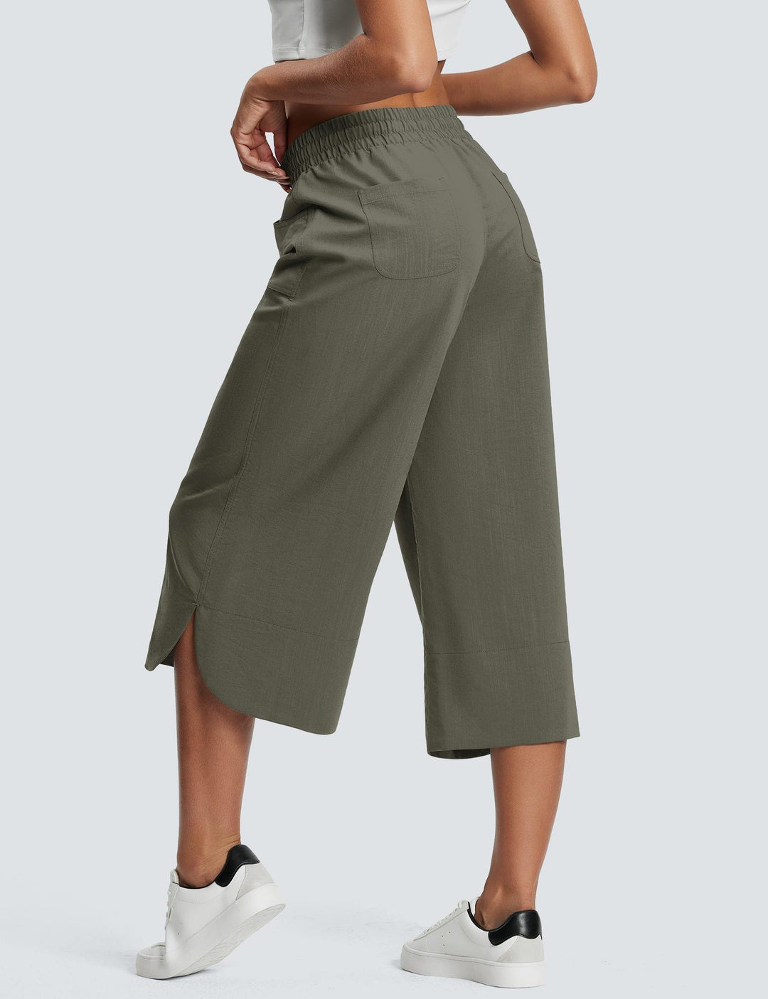 Green Wide Leg Calf Length Trouser