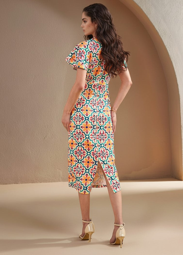 Multi Short Sleeve Printed Dress