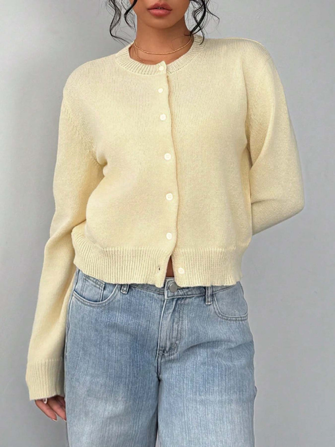 Yellow Full Sleeve Relaxed Button Down Cardigan