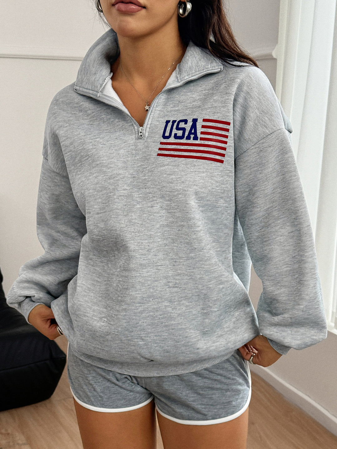 Grey Full Sleeve High Neck Graphic Print Sweatshirt