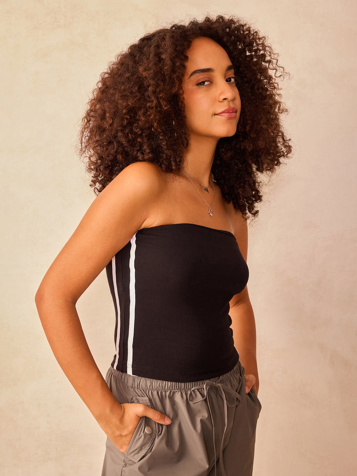 Black Tube Striped Top