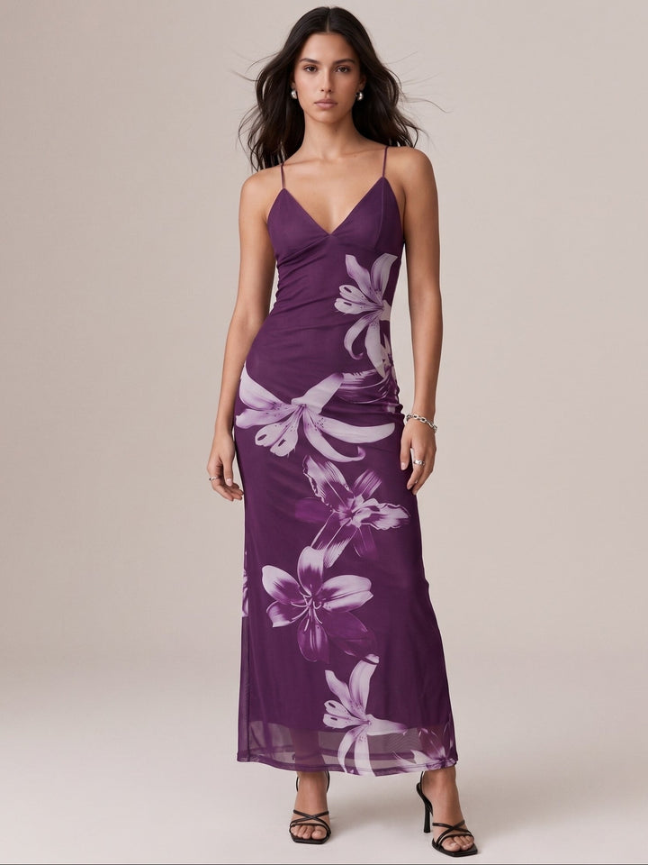 Purple Floral Printed Dress