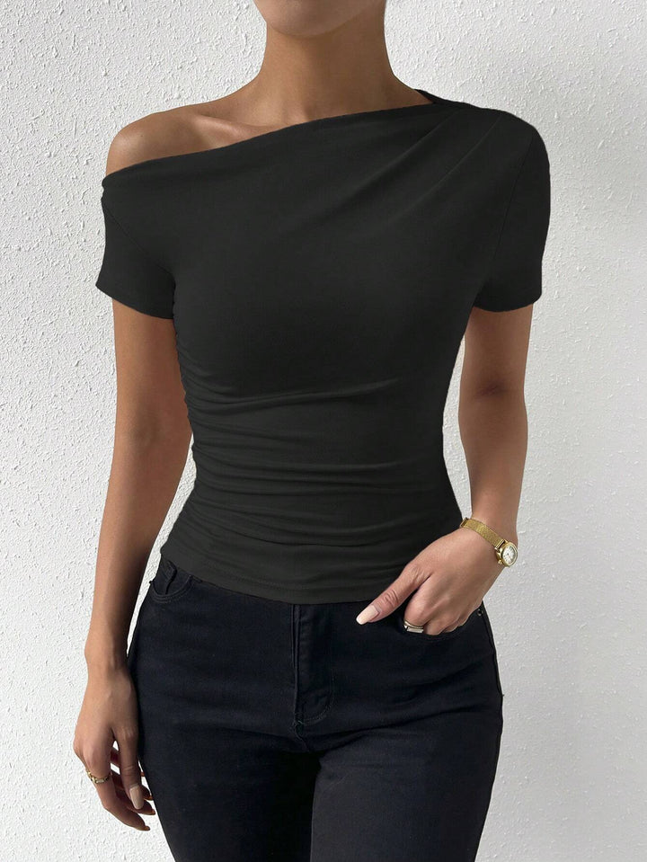 Black One- Off Shoulder Knit Top