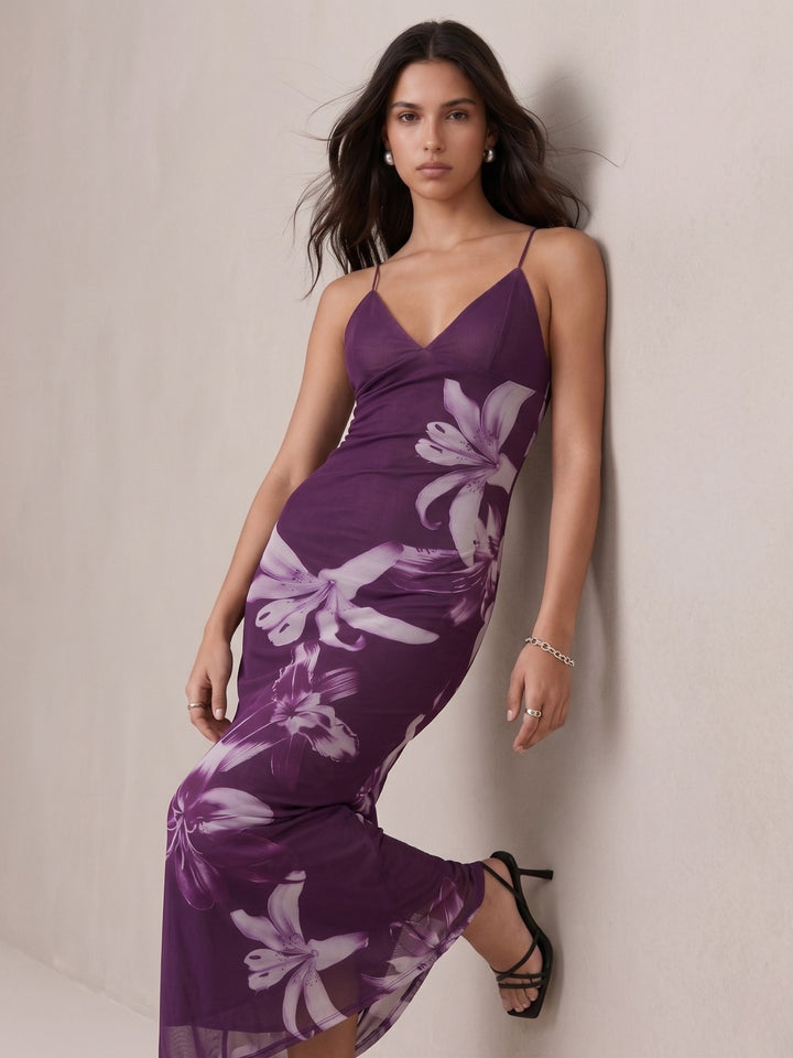 Purple Floral Printed Dress