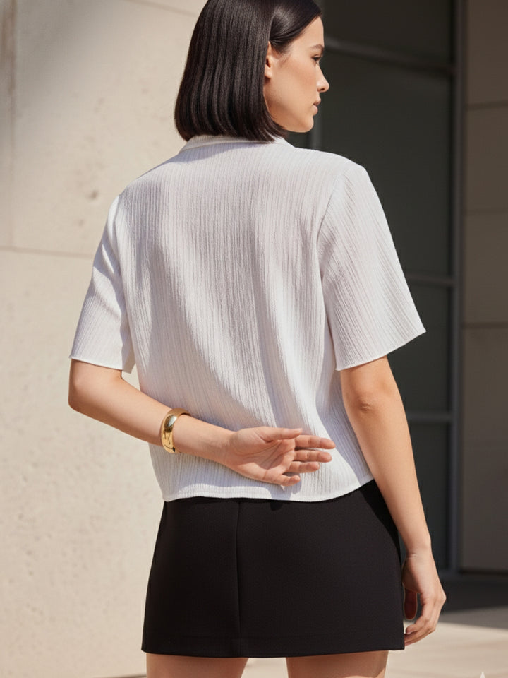 White Textured Boxy Shirt