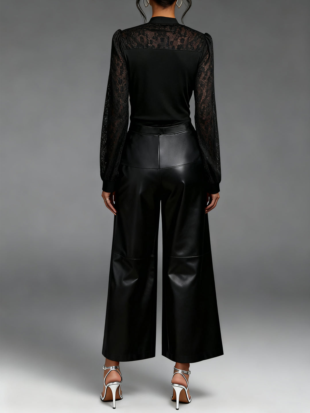 Black Full Sleeve Mock Neck Textured Top