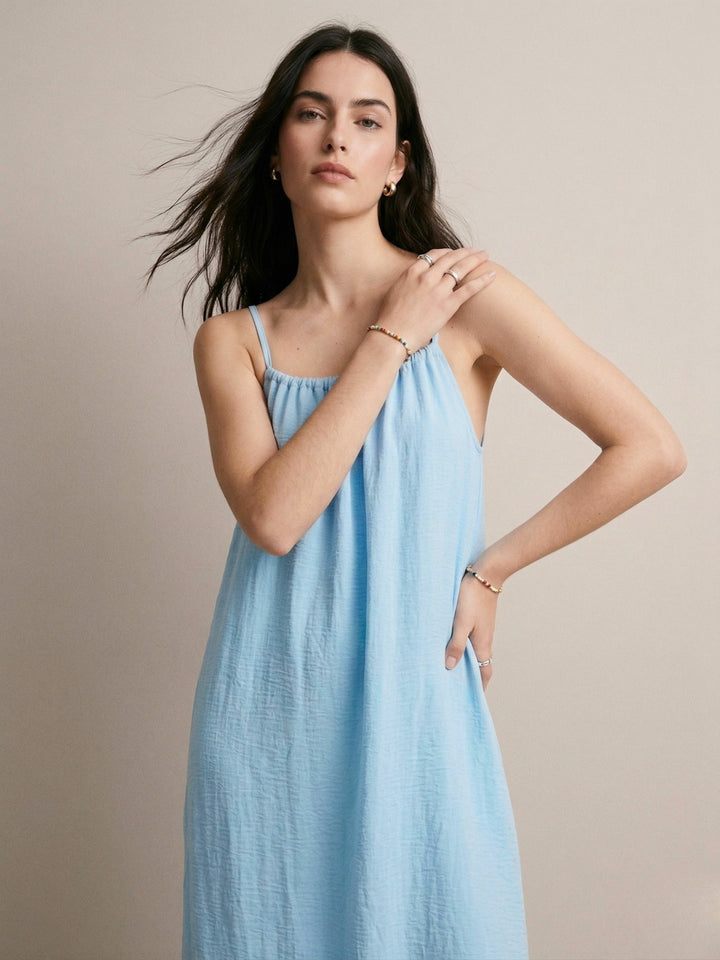 Blue Spaghetti Strap Open Back Relaxed Dress