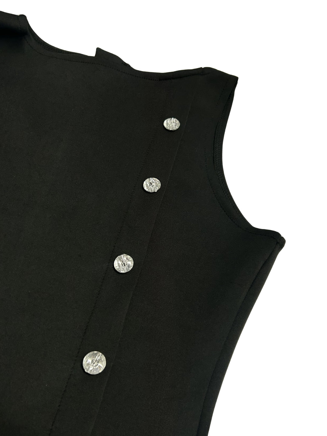 Black Peplum Top With Embellished Buttons