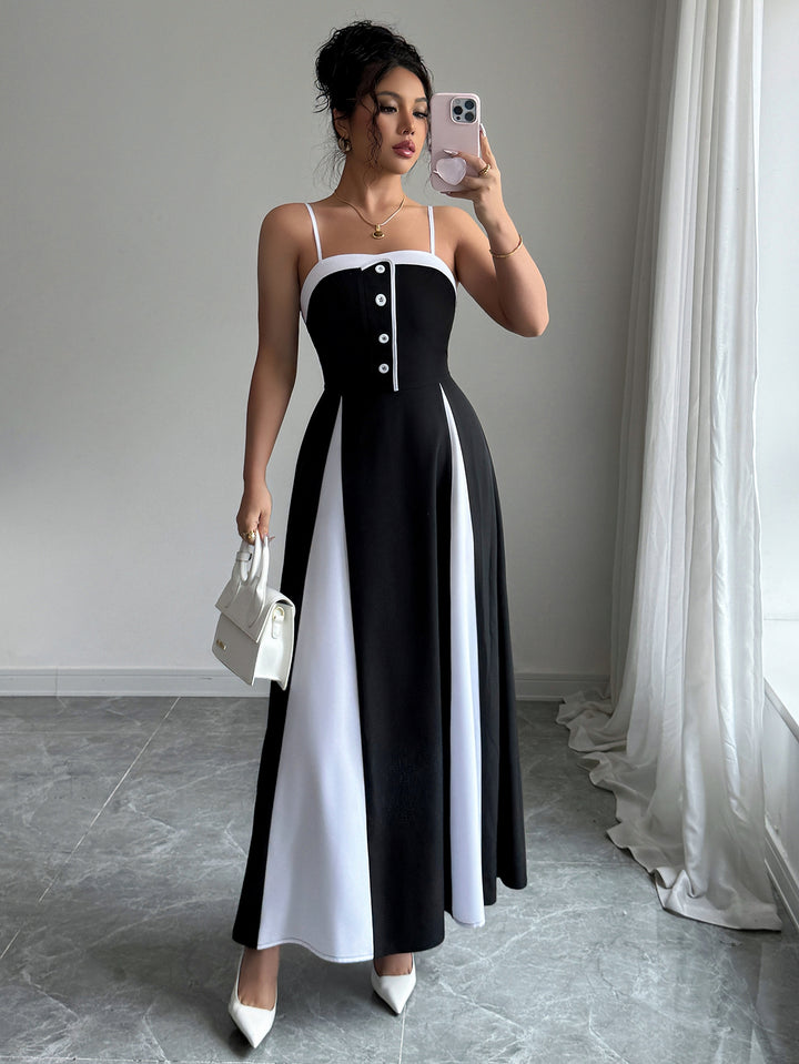 Black Shoulder Strap Colour Block  Dress