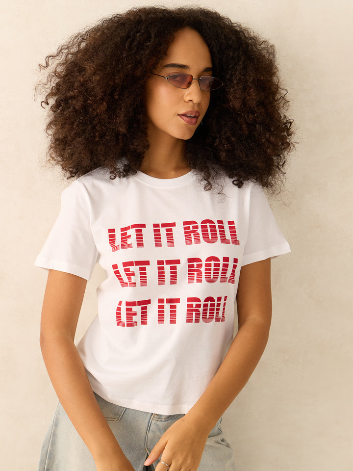 White Regular Fit Graphic Tshirt