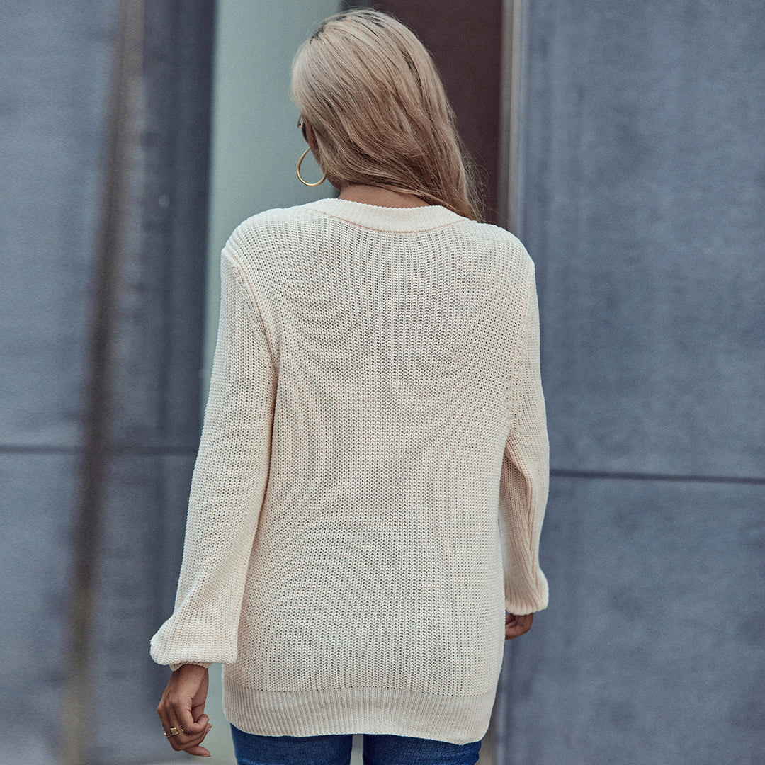 Cream Full Sleeve Knitted Top