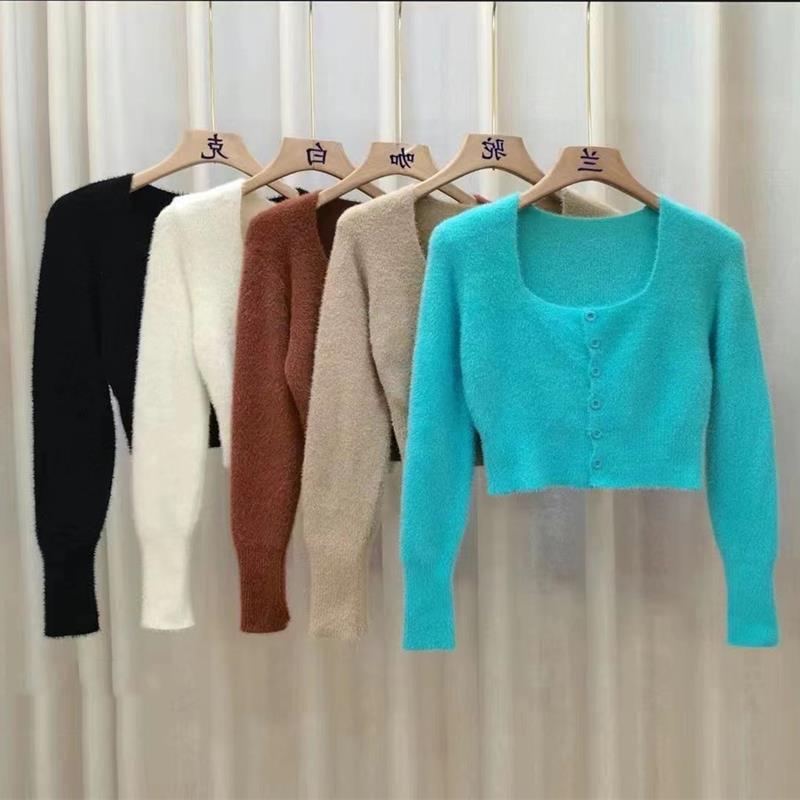 Blue Square Neck Fuzzy Top