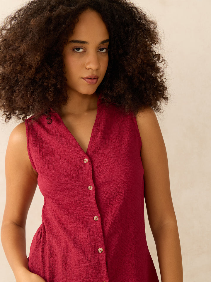 Wine Textured Cropped Shirt