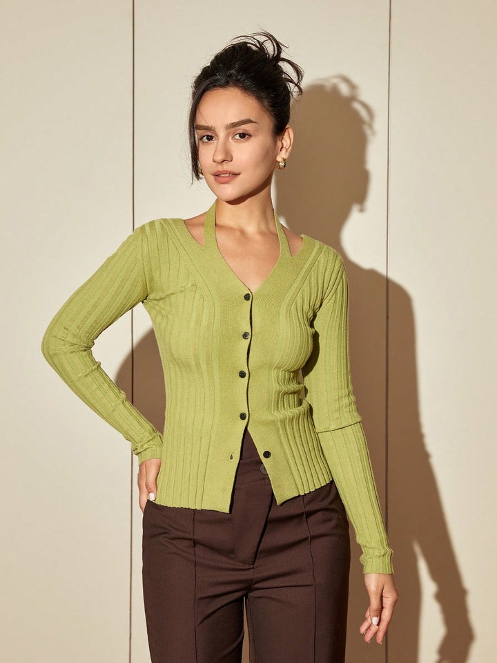 Green Buttoned Knit Top