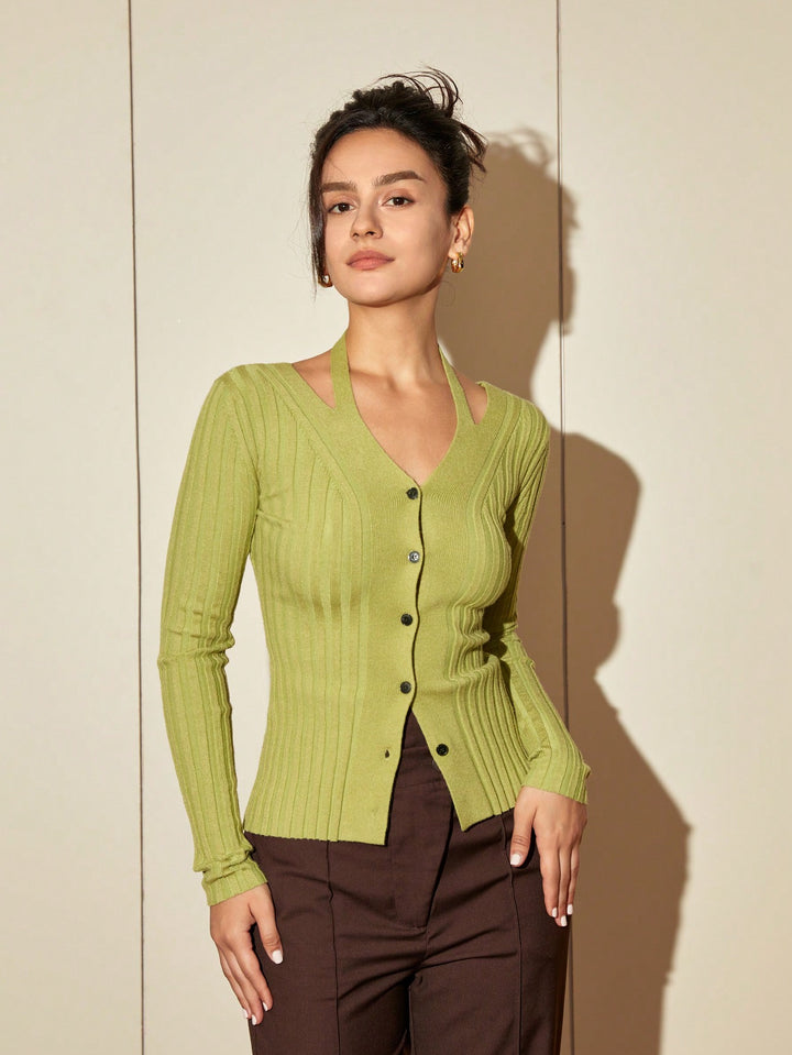 Green Buttoned Knit Top