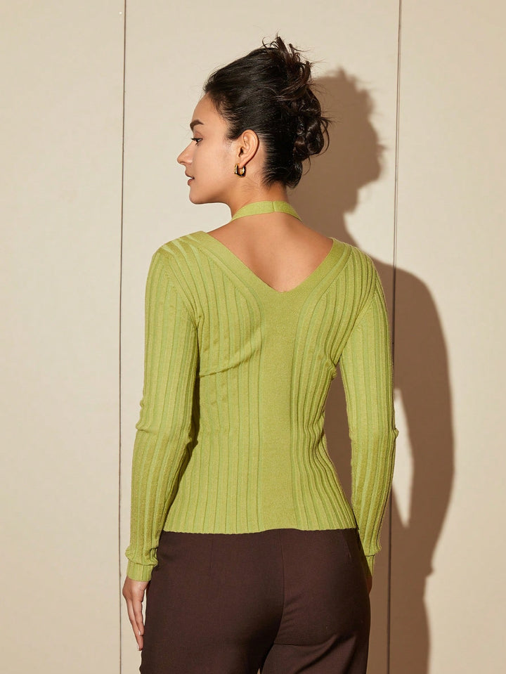 Green Buttoned Knit Top