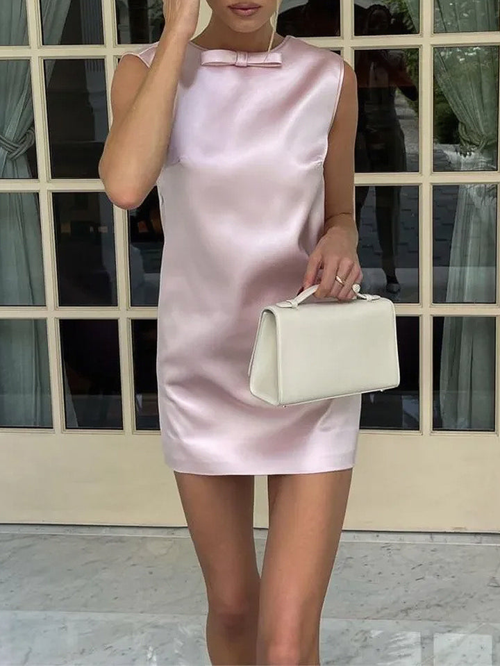 Pink Bow Sleeveless Mini Dress
