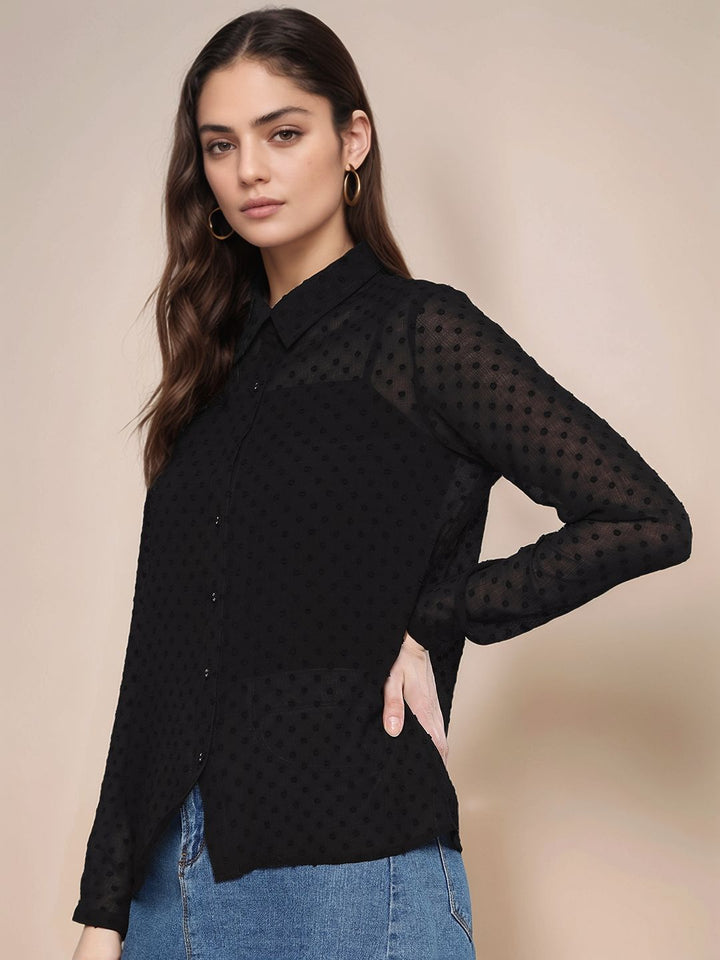 Black Full Sleeve Front Buttoned Shirt