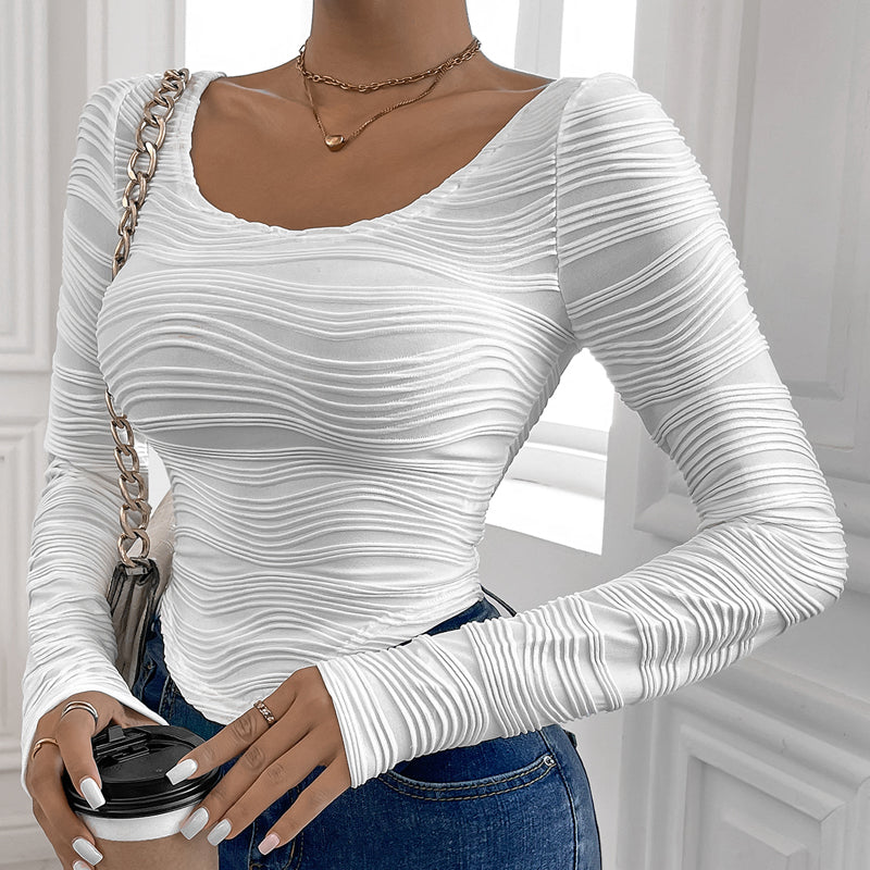 White Textured Apple Hem Knit Top
