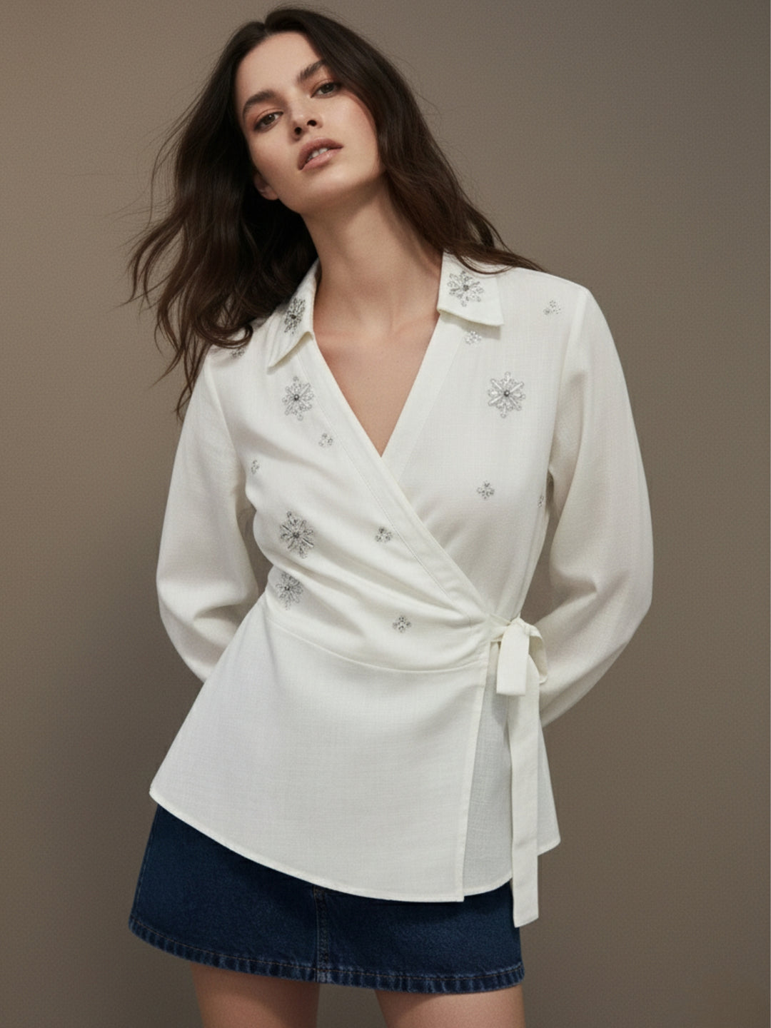 Off White Party Shirt With Han Embellished Detail