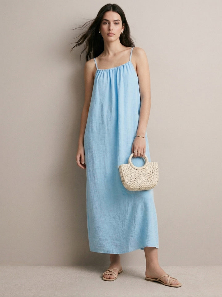 Blue Spaghetti Strap Open Back Relaxed Dress