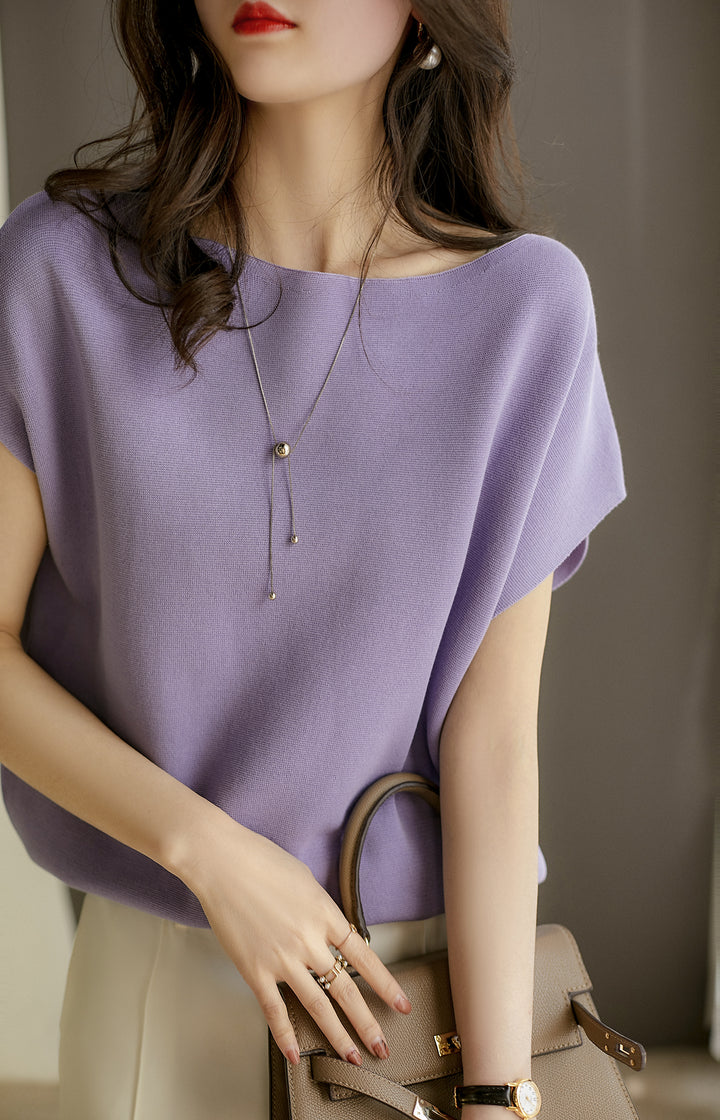 Lavender Cap Sleeve Round Neck Relaxed Top
