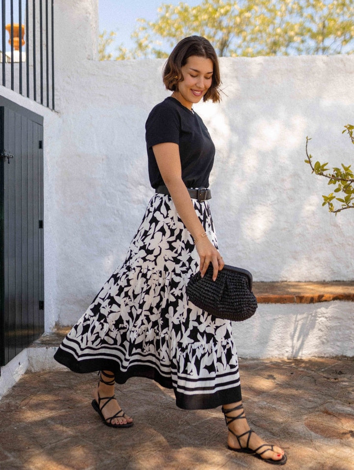White Printed Flowy Skirt