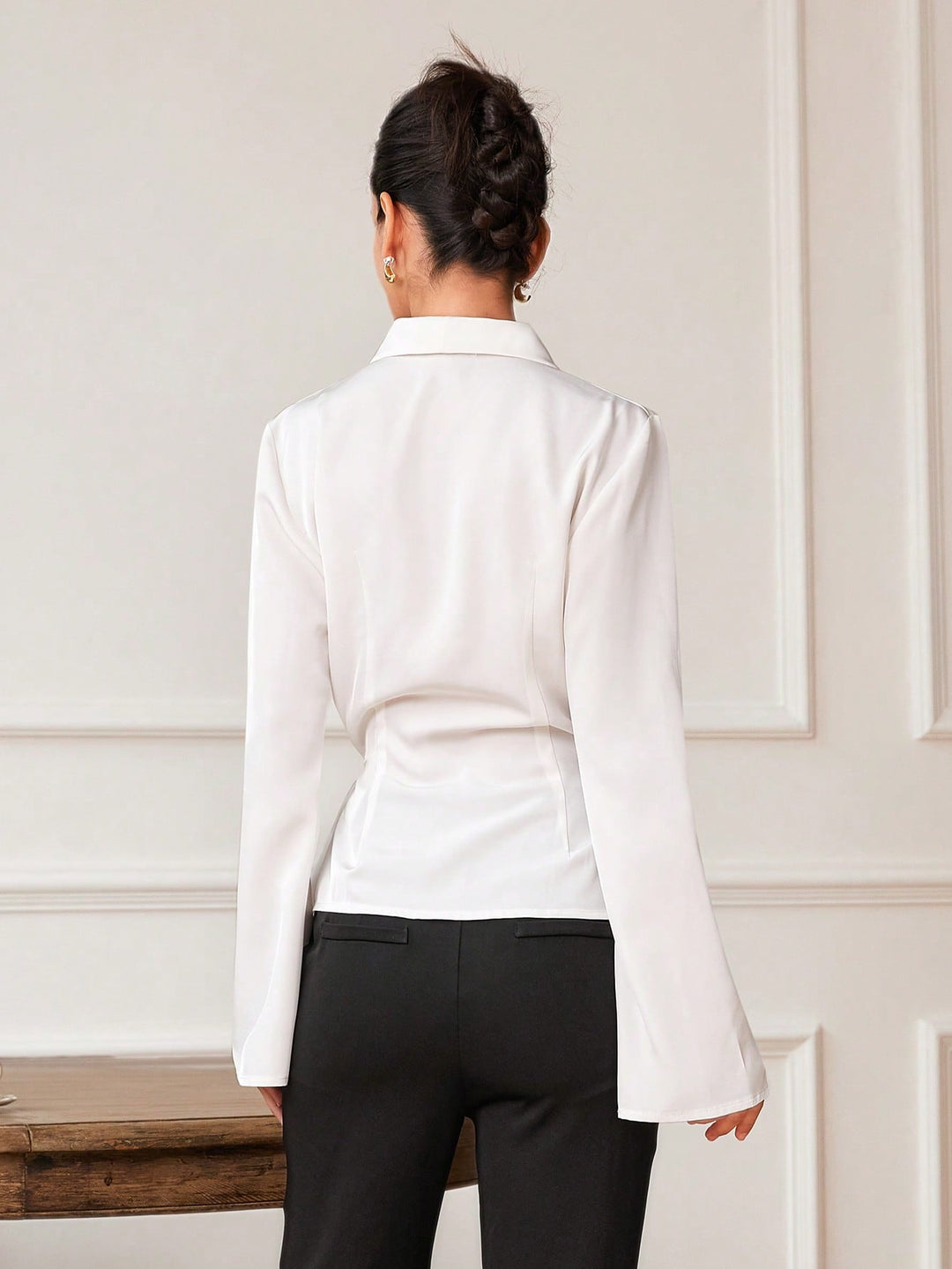White  Bell Sleeve Wrapped Detail Top