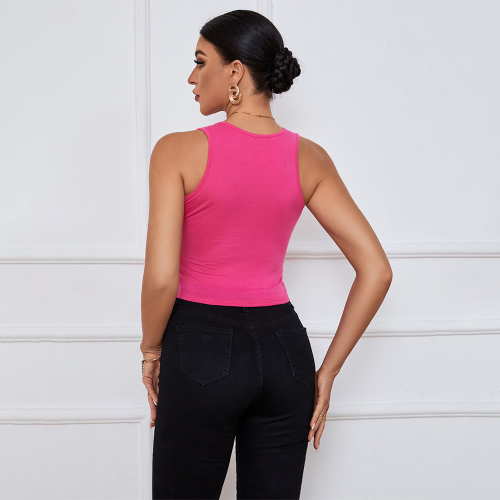 Red Sleeveless U-Cut Out Neck Top