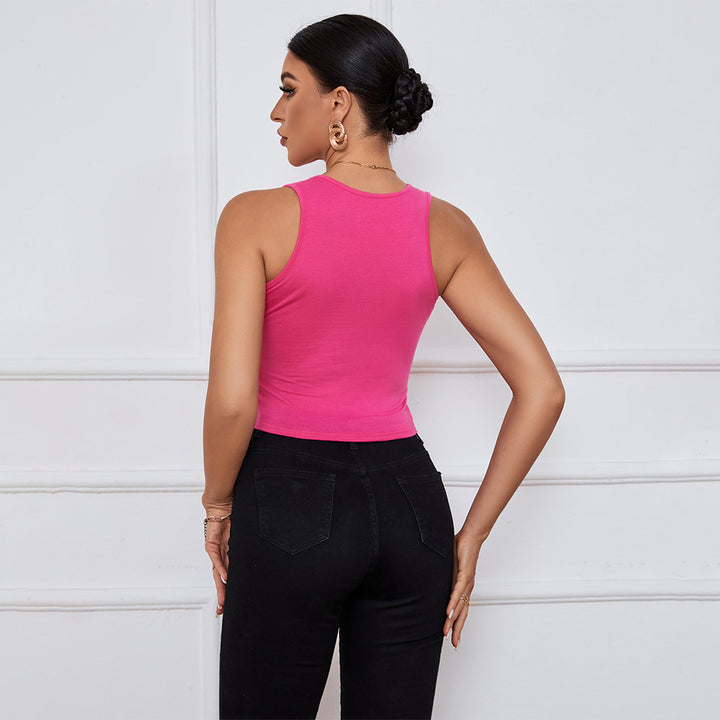 Red Sleeveless U-Cut Out Neck Top