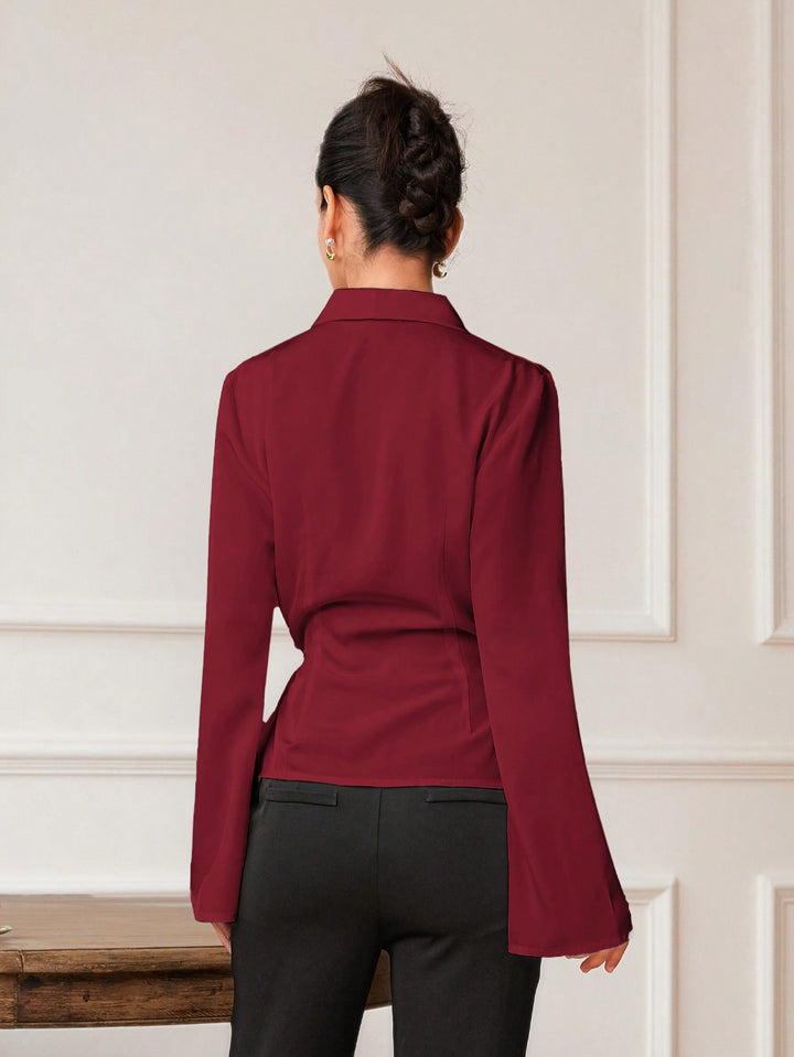 Maroon Bell Sleeve Wrapped Detail Top