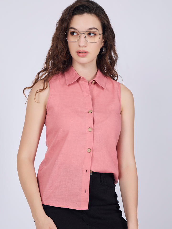 Pink Cropped Sleeveless Shirt