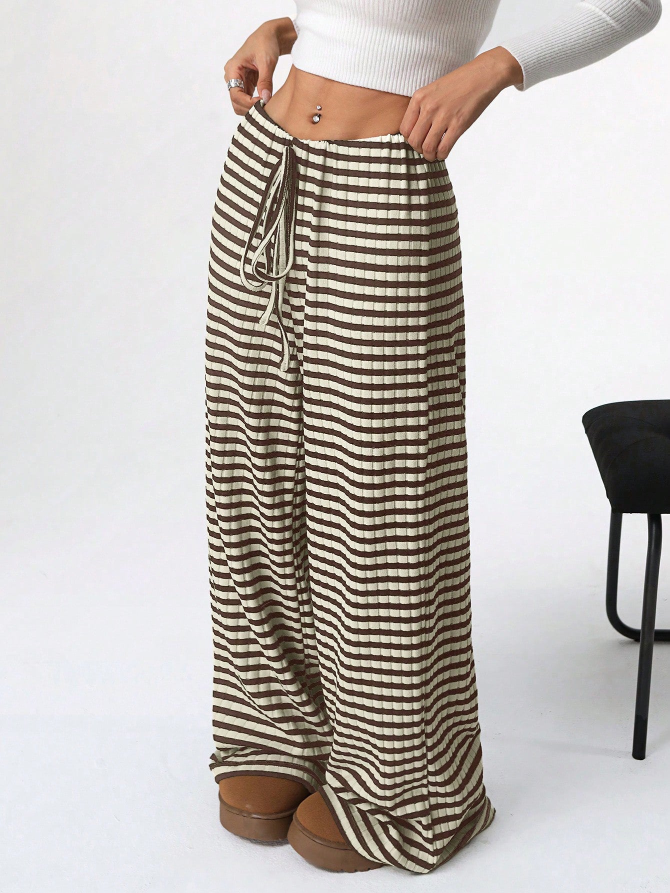 Brown Striped Straight Fit Pant