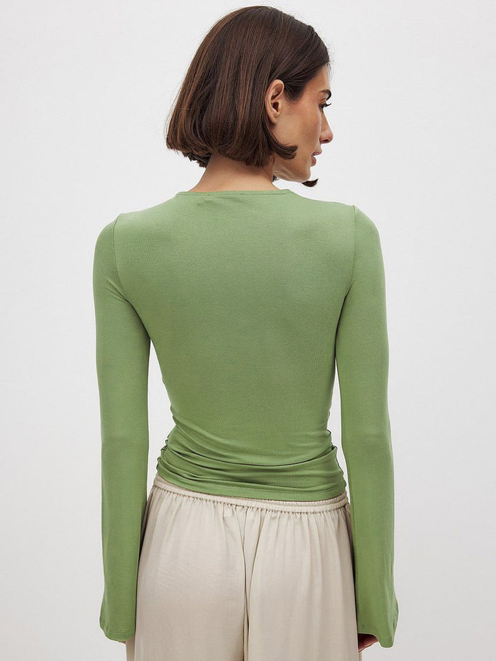 Green Full Sleeve Front Twisted Top