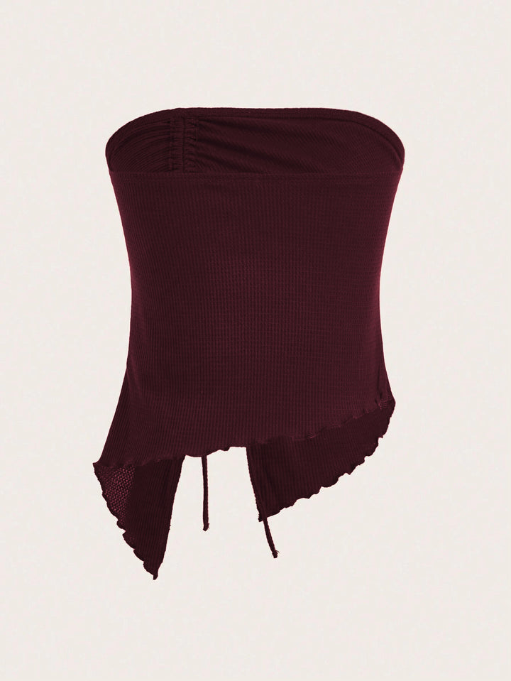 Wine Strapless Ruched Top