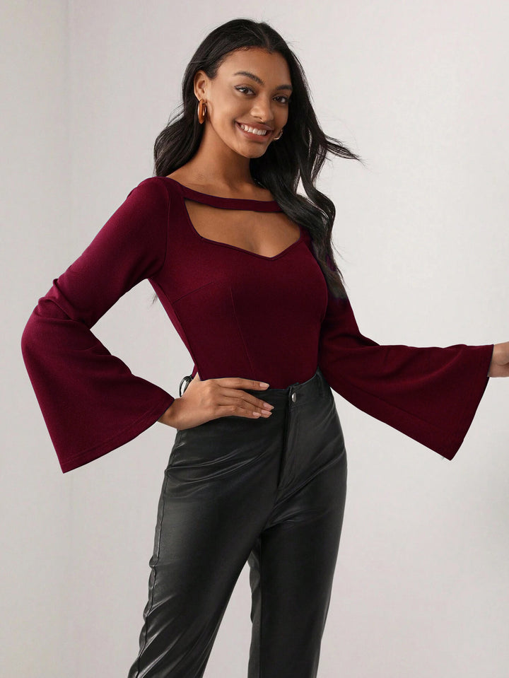 Wine Bell Sleeved Fitted Top