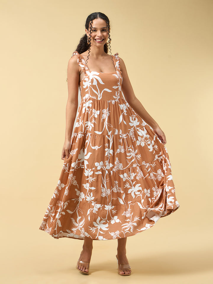 Rust Three Tied Fit & Flare Dress